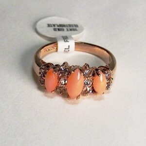 18K Gold Plated Coral Ring 3 Stone Nickle Free