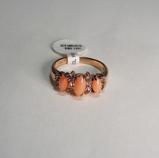 18K Gold Plated Ring with 3 Coral Stones Nickle Free