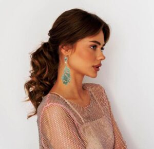 Dangle Earrings Metal Leaves Faux Pearl Gemstone