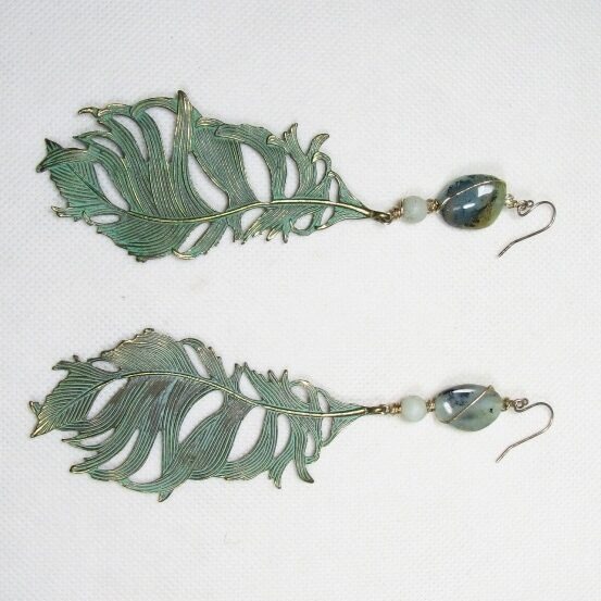 Dangle Earrings Metal Leaves Faux Pearl Gemstone 7