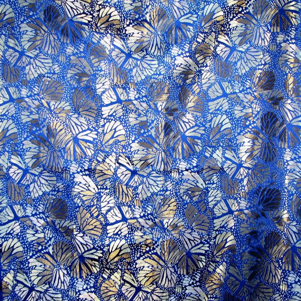 Butterfly Fabric 2 Yards Shiny Blue Gold Silver Copper 8