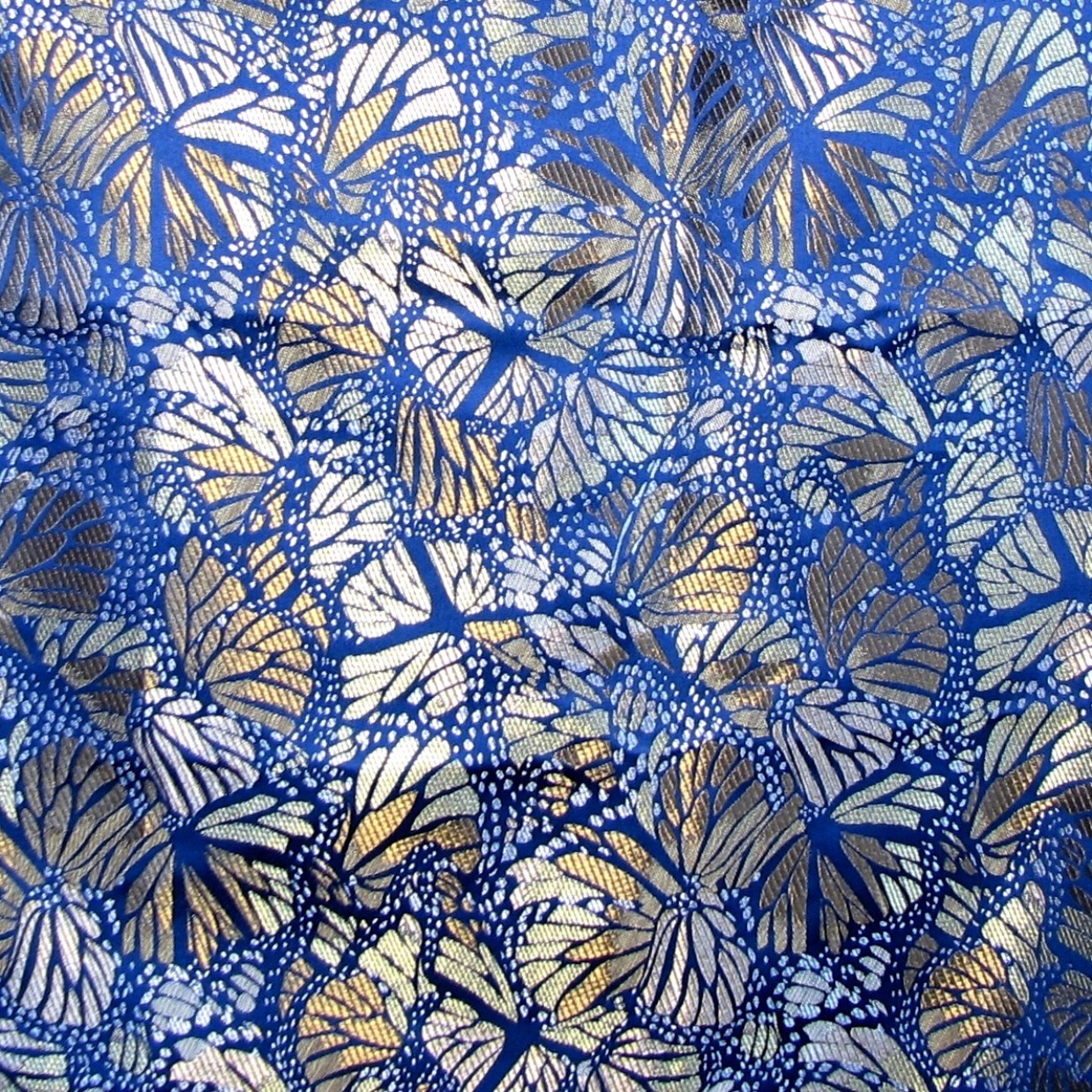 Butterfly Fabric 2 Yards Shiny Blue Gold Silver Copper 9