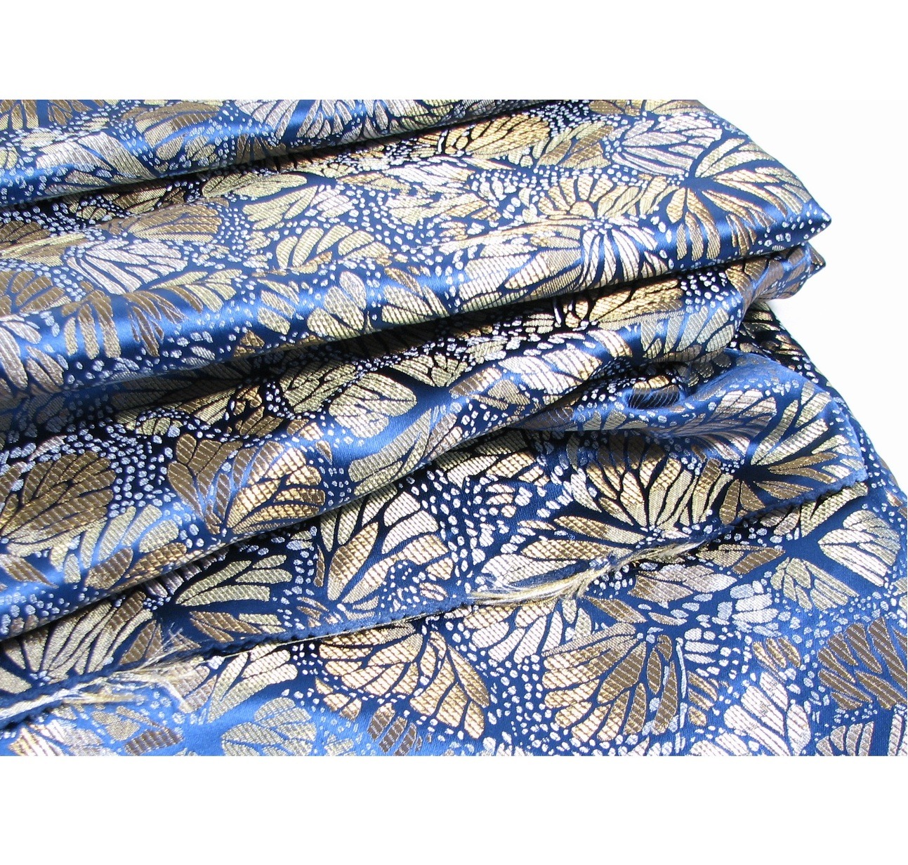 Butterfly Fabric 2 Yards Shiny Blue Gold Silver Copper 11